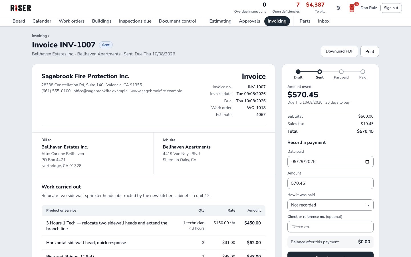 An invoice beside its payment panel